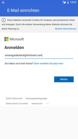 Geben Sie Ihre E-Mail-Adresse ein und wählen Sie Weiter