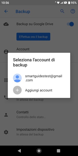 Seleziona il tuo account di backup