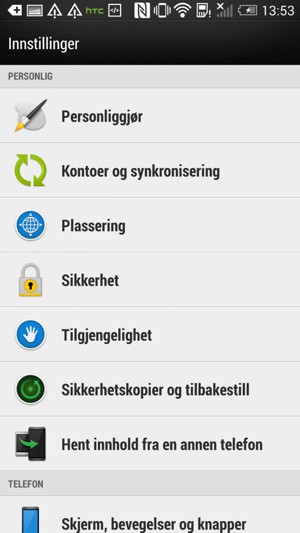 Velg Kontoer og synkronisering