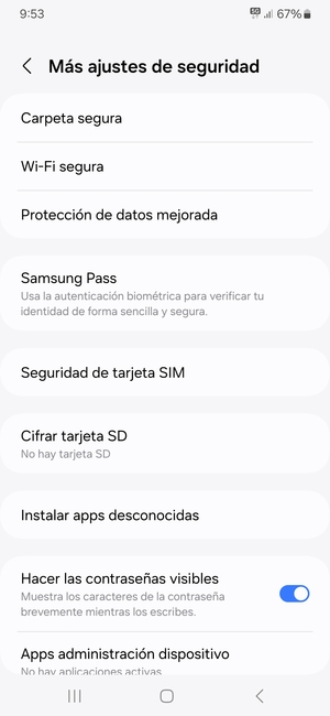 Seleccione Seguridad de tarjeta SIM