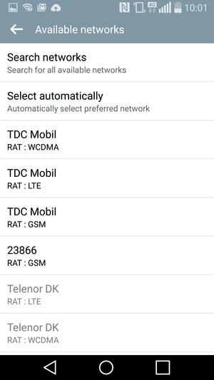 Select a network operator from the list