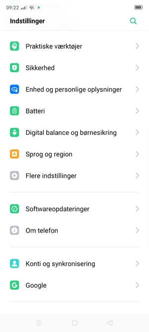 Vend tilbage til menuen Indstillinger og scroll til og vælg Konti og synkronisering