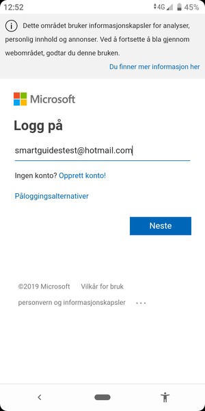 Skriv inn e-postadresse og velg Neste