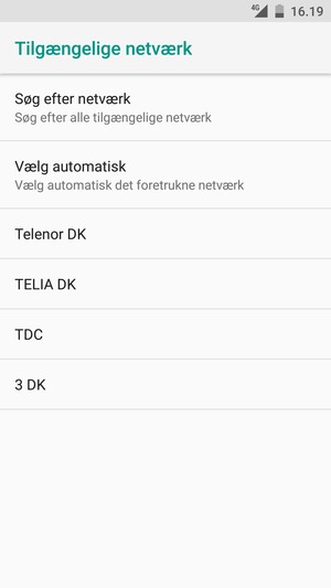 Vælg en netværksudbyder fra listen