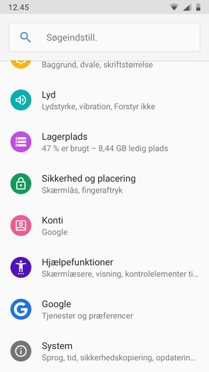 Scroll til og vælg Sikkerhed og placering