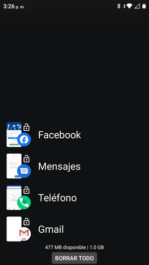 Seleccione BORRAR TODO para cerrar todas las aplicaciones en ejecución