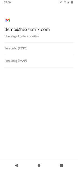 Velg Personlig (POP3) eller Personlig (IMAP)