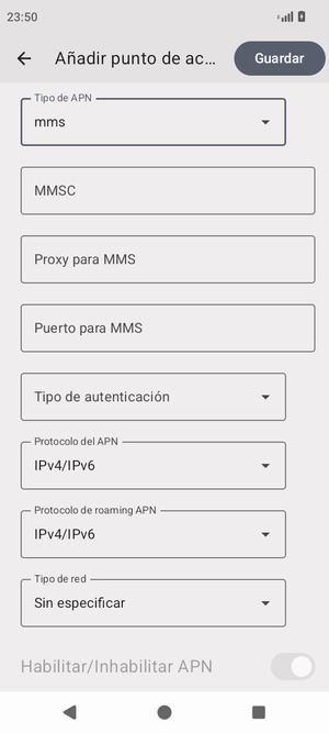 Desplácese hacia abajo e introduzca la información MMS