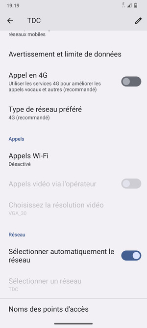 Pour changer de réseau en cas de problèmes de réseau, désactiver Sélectionner automatiquement le reseau
