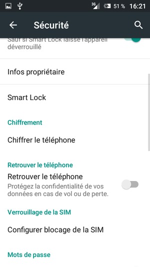 Sélectionnez Configurer blocage de la SIM