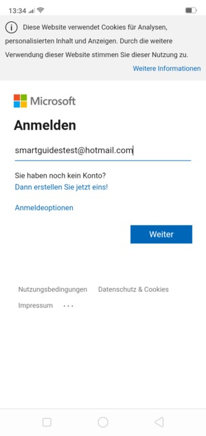 Geben Sie Ihre E-Mail-Adresse ein und wählen Sie Weiter