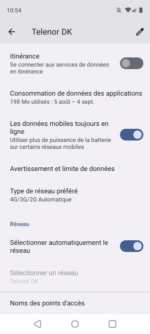 Faites défiler  et sélectionnez Noms des points d'accès