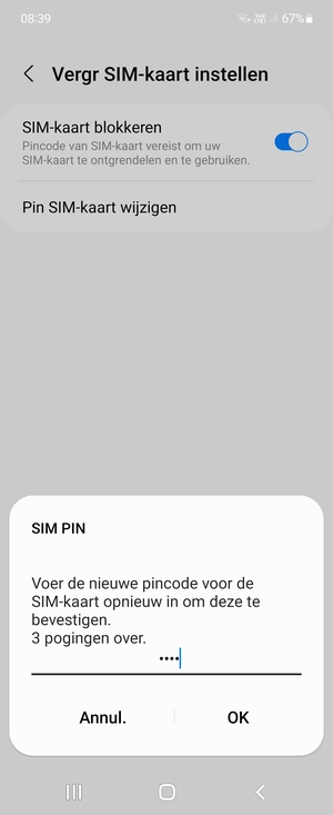 Bevestig uw nieuwe pincode voor de SIM-kaart en selecteer OK