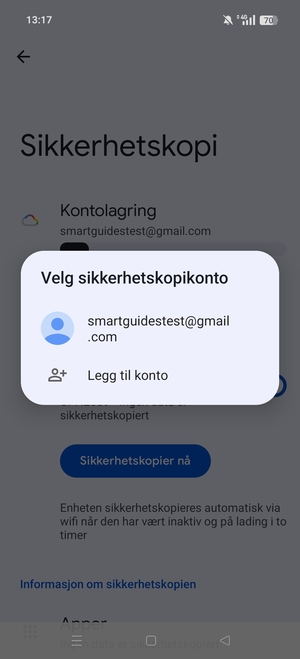 Velg sikkerhetskopi-kontoen din