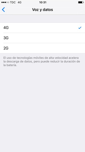 Para habilitar 4G, seleccione 4G