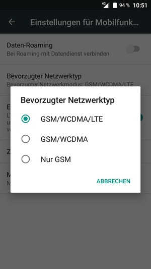 Wählen Sie Nur GSM, um 2G zu aktivieren