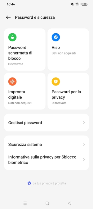 Per attivare il blocco dello schermo, vai al menu Password e sicurezza e seleziona Password schemata di blocco