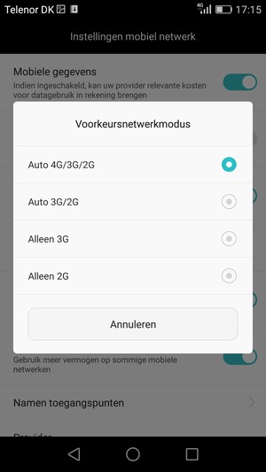 Selecteer Alleen 2G / Alleen GSM om 2G in te schakelen