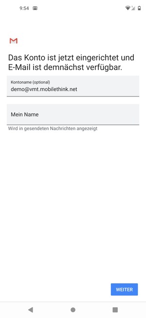 Geben Sie Ihrem Konto einen Namen und geben Sie Ihren Namen ein. Wählen Sie WEITER