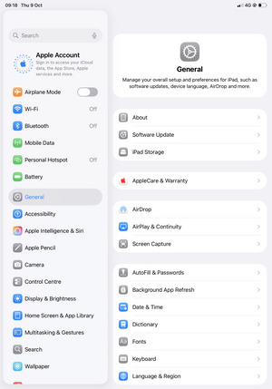 Select General and Software Update