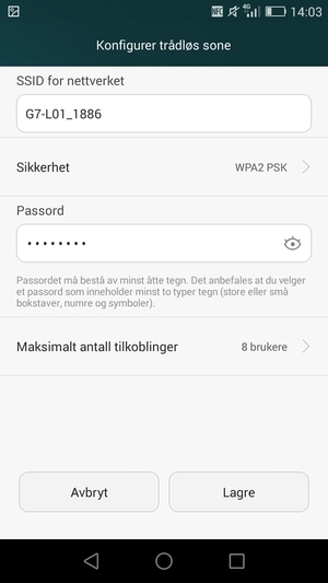 Skriv inn et passord på minst 8 tegn og velg Lagre