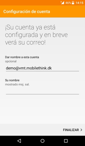 Déle a su cuenta un nombre y escriba su nombre. Seleccione FINALIZAR