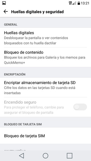 Seleccione Bloqueo de tarjeta SIM