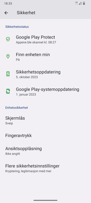 For å bytte PIN-koden til SIM-kortet, gå til Sikkerhet-menyen og  velg Flere sikkerhetsinnstillinger
