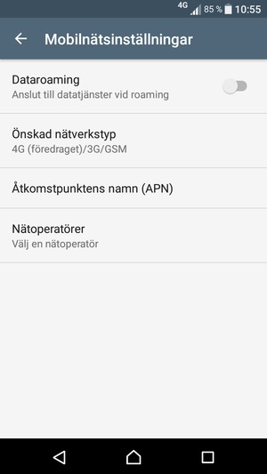 Välj Åtkomstpunktens namn (APN)