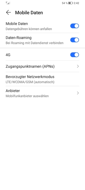 Schalten Sie Daten-Roaming an oder aus