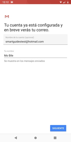 Déle a su cuenta un nombre y escriba su nombre. Seleccione SIGUIENTE