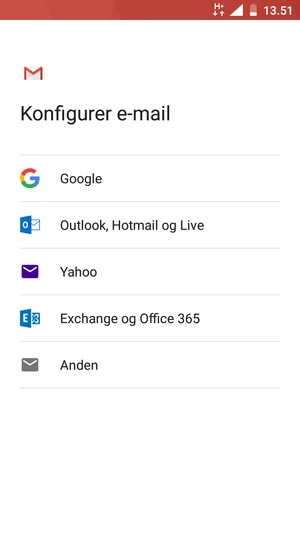 Vælg Exchange og Office 365