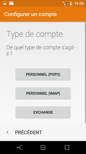 Sélectionnez PERSONNEL (POP3) ou PERSONNEL (IMAP)