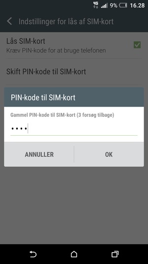 Indtast din Gamle PIN-kode til SIM-kort og vælg OK