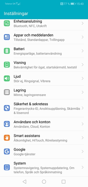 Scrolla till och välj System
