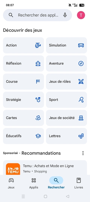 Sélectionnez la barre de Recherche