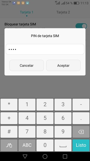 Introduzca su PIN anterior de tarjeta SIM y seleccione Aceptar