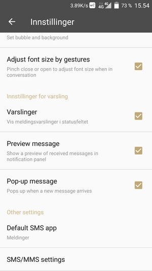 Bla til og velg SMS/MMS settings