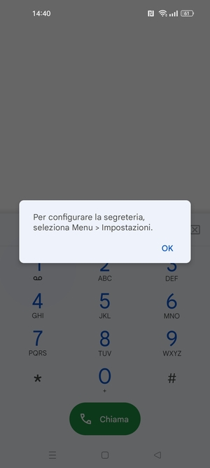 Se la segreteria telefonica non è configurata, seleziona OK