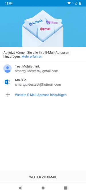 Wählen Sie WEITER ZU GMAIL