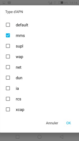 Cochez la case mms et sélectionnez OK