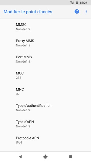 Faites défiler vers le bas et saisissez les informations Internet