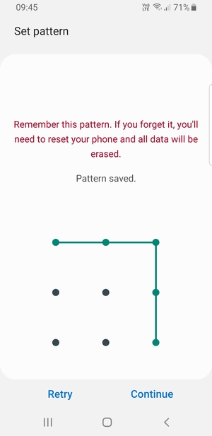 Draw an unlock pattern and select Continue