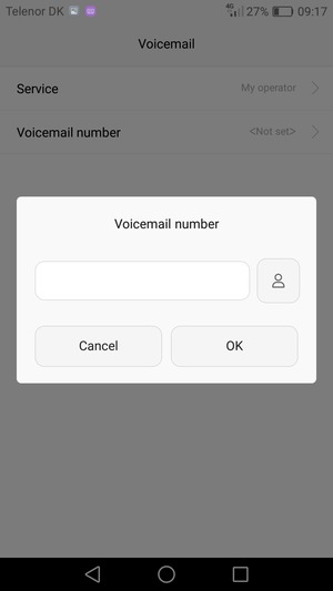 Enter the Voicemail number and select OK