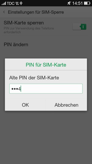 Geben Sie Ihre Alte PIN der SIM-Karte ein und wählen Sie OK