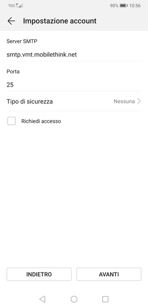 Deseleziona la casella di controllo Richiedi accesso e seleziona AVANTI