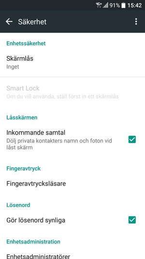 Välj Skärmlås