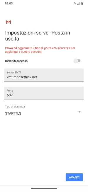 Seleziona Tipo di sicurezza
