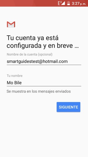 Déle a su cuenta un nombre y escriba su nombre. Seleccione SIGUIENTE