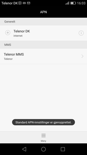 Telefonen din vil tilbakestilles til standard internett-og MMS-innstillinger